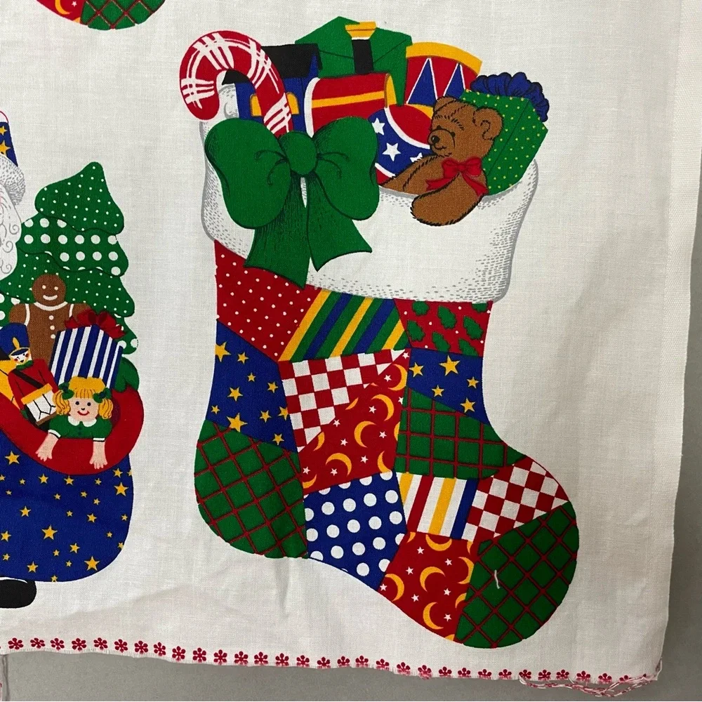 Vintage Christmas Applique Fabric Panel No Sew Patchwork Santa Angel Hearts #K15
